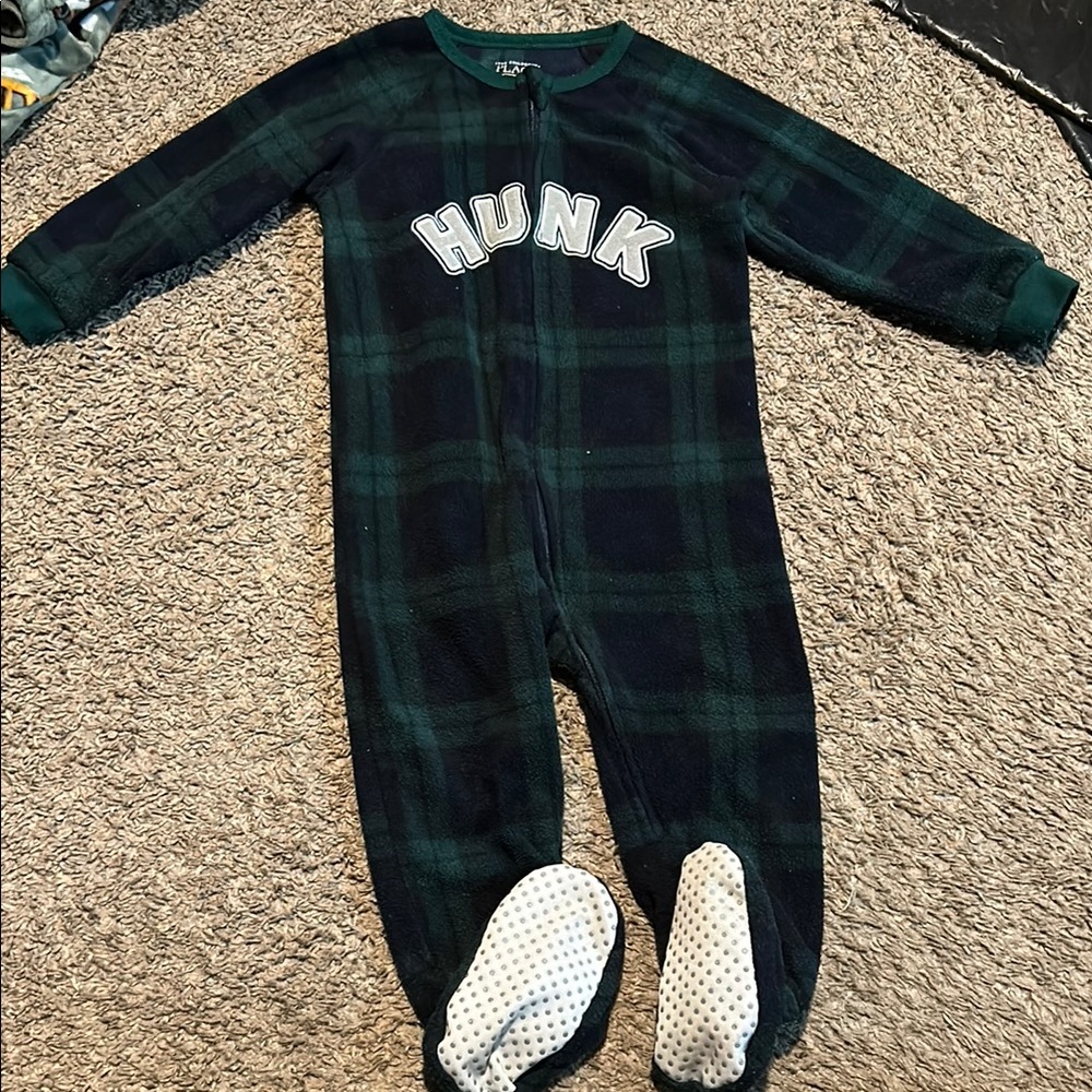 The Children's Place Cozy Green and Black Footies with Attached Feet